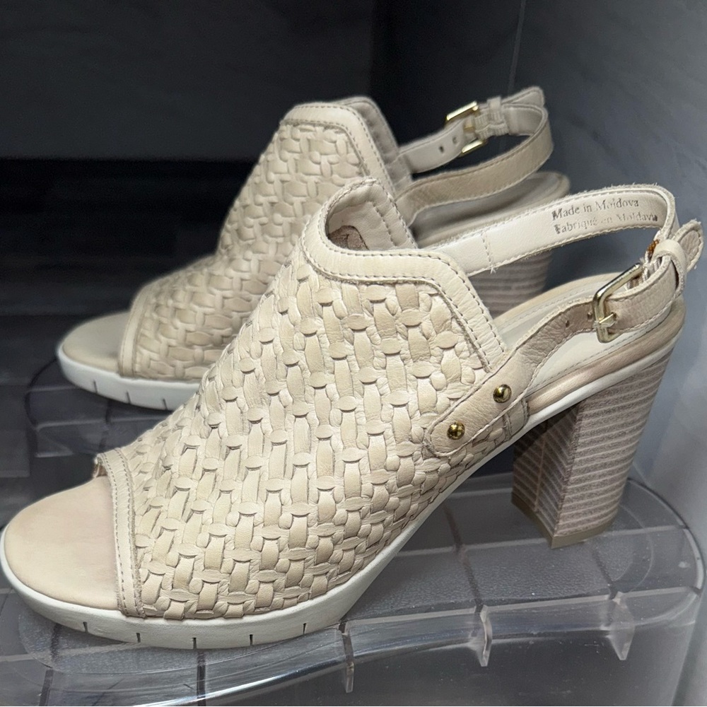 THE FLEXX  Cream Leather Woven Heels with Slingback Size 8, Euro 39